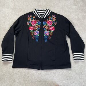 Linea Liesure Louis Del Olio Embroidered Jacket Women's 1X Boho Sweatshirt